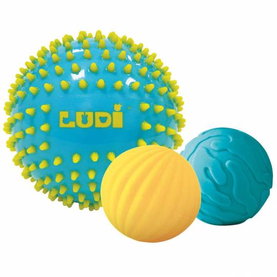 3 Balles Sensorielles Bleues et jaunes - Ludi - Boutique BCD JEUX