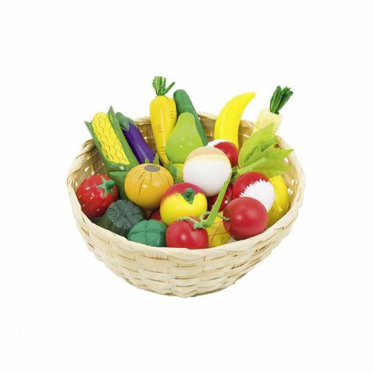 Corbeille de 24 fruits et légumes en bois - Jeu d'imitation - Goki