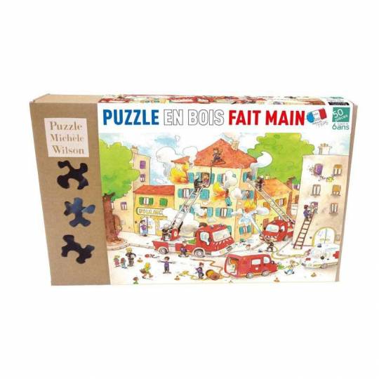 Puzzle en bois Les Pompiers - 50 Pièces Boite Kraft Puzzle Michèle Wilson - 1