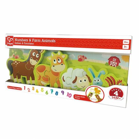 Puzzle en bois réversible animaux de la ferme et chiffres - Hape Hape - 1