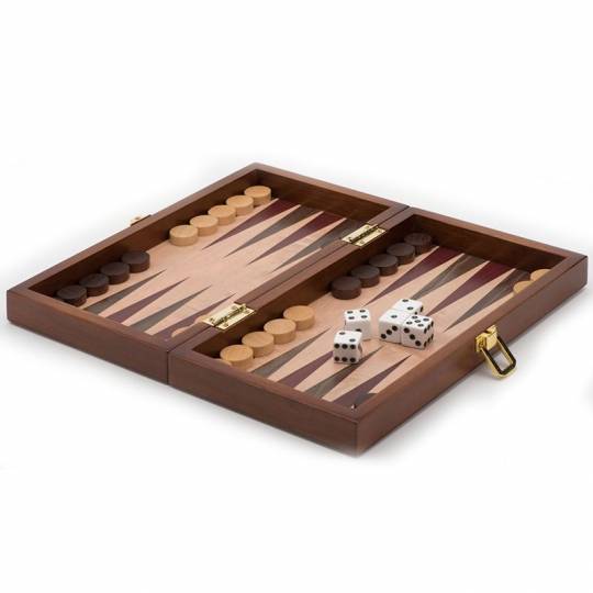 Backgammon bois 25 cm façon loupe d'orme pliable Prestige - 1