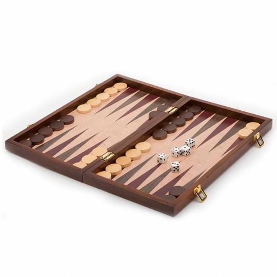 Backgammon bois 38 cm façon loupe d'orme pliable Prestige - 1