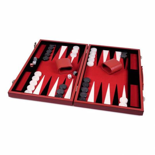 Backgammon simili-cuir 46 cm Rouge Prestige - 1