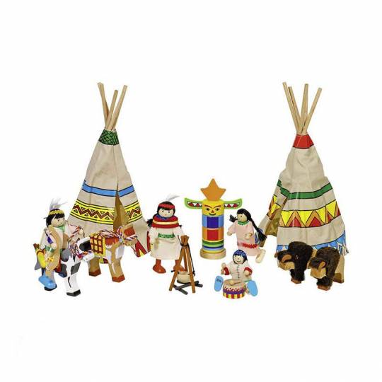 Camp d'indiens en bois et 4 poupées Toys Pure - 1