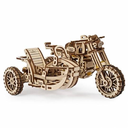 Moto Scrambler UGR-10 avec Side-Car - Puzzle 3D Mécanique en bois UGEARS - 1