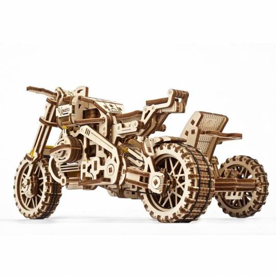 Moto Scrambler UGR-10 avec Side-Car - Puzzle 3D Mécanique en bois UGEARS - 2