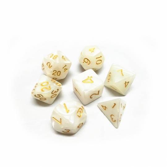 Lot de 7 Dés Blanc nacré - sérigraphié or HD Dice - 1