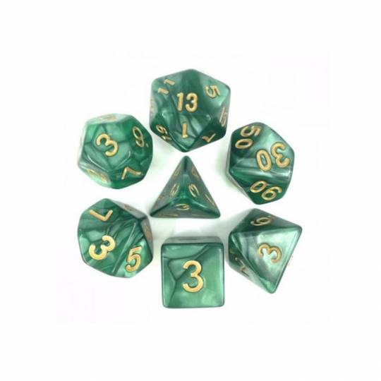 Lot de 7 Dés Vert nacré - sérigraphié or HD Dice - 1