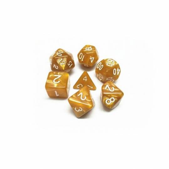 Lot de 7 Dés Or nacré - sérigraphié blanc HD Dice - 1