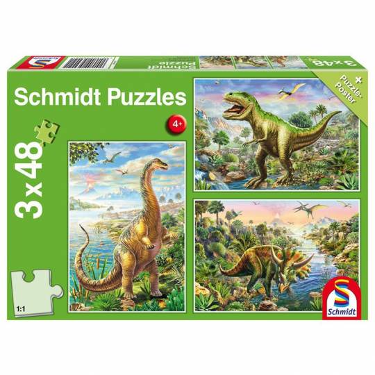 Schmidt Puzzles - Aventure avec les dinosaures - 3 x 48 pcs Schmidt - 1