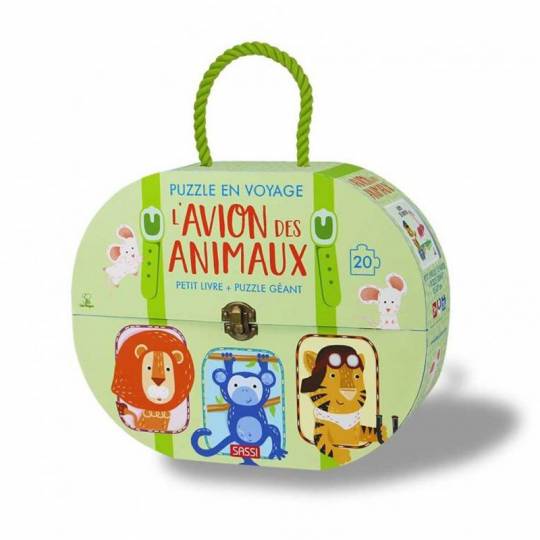 Puzzle en voyage L'avion des animaux - Puzzle géant et livre Sassi - 1