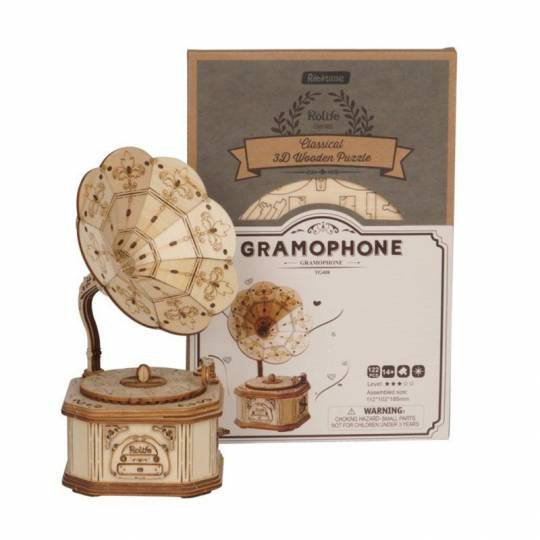 Gramophone - Puzzle 3D Mécanique en bois Rolife Rolife - 1