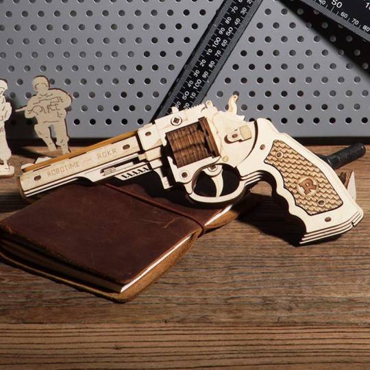 Pistolet à élastique Corsac M60 - Puzzle 3D Mécanique en bois Rokr Rokr - 4