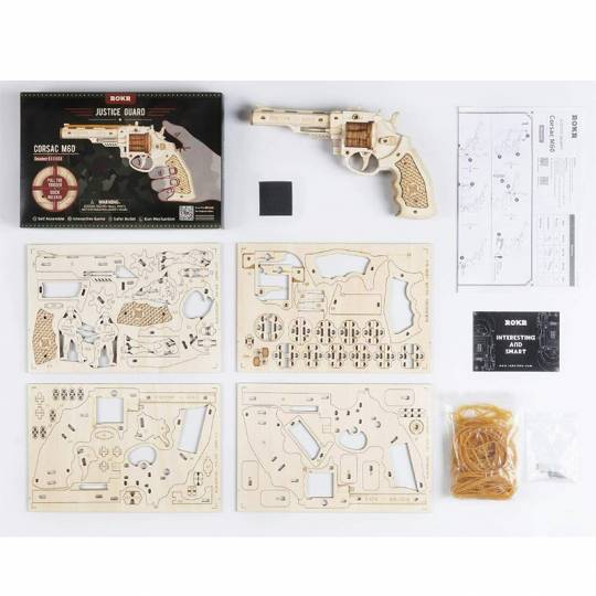 Pistolet à élastique Corsac M60 - Puzzle 3D Mécanique en bois Rokr Rokr - 5