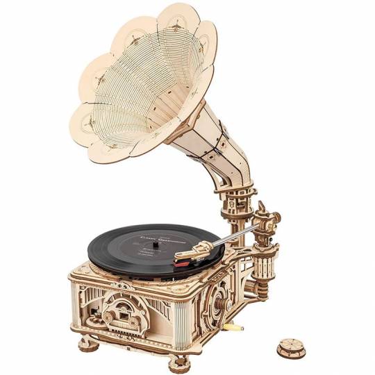 Gramophone à manivelle - Puzzle 3D Mécanique en bois Rokr Rokr - 1