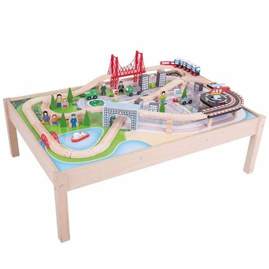Table + Grand circuit de train en bois - La Ville BigJigs Toys - 1