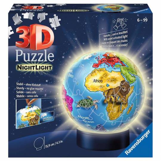 Puzzle 3D Ball 72 pcs illuminé - Globe Ravensburger - 1