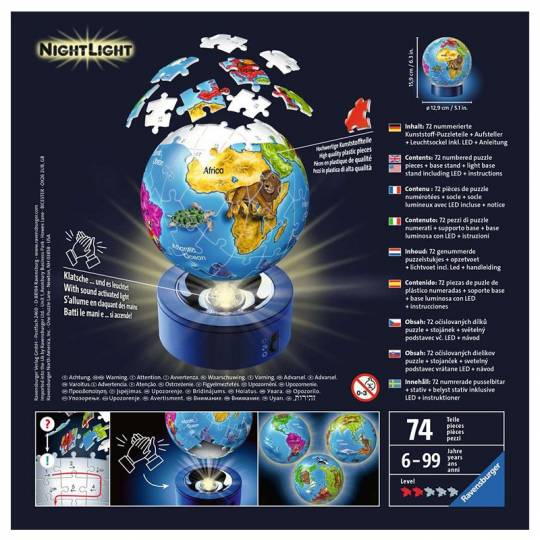 Puzzle 3D Ball 72 pcs illuminé - Globe Ravensburger - 4