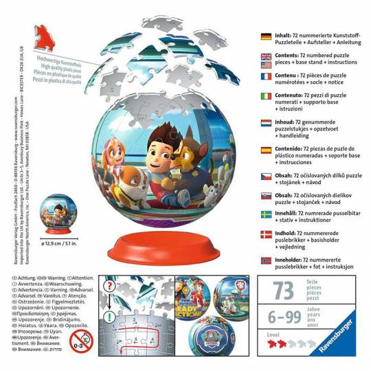 Puzzle 3D Ball 72 pcs - Pat'Patrouille Ravensburger - 3