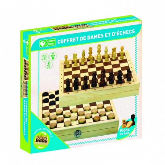 Coffret jeu échecs et dames en bois Jeujura - 1