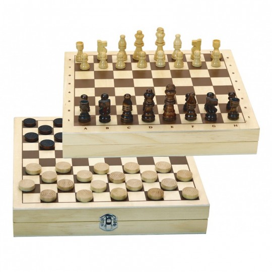 Coffret jeu échecs et dames en bois Jeujura - 1
