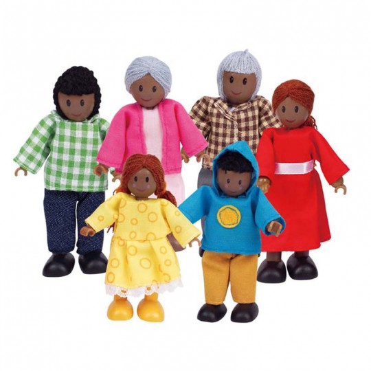 Poupée en bois - Famille afro-américaine - Hape Hape - 1