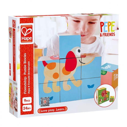 Puzzle cubes en bois Puppy et ses amis - Hape Hape - 1