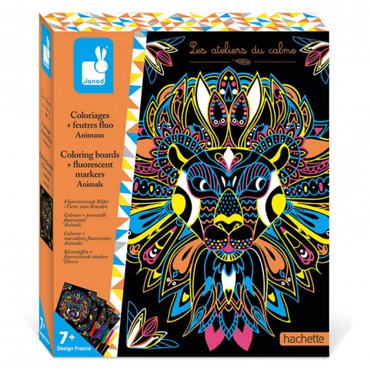 Kit Créatif Coloriages + Feutres Fluo Animaux - Janod Janod - 2