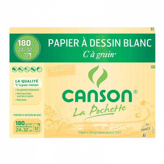 CANSON Pochette Papier Dessin Blanc "C" à grain 24X32 cm 180g Canson - 1