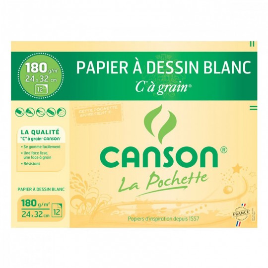CANSON Pochette Papier Dessin Blanc "C" à grain A4 180g Canson - 1