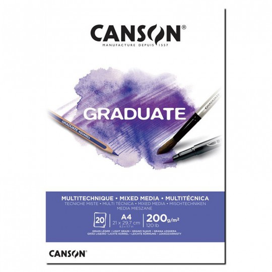 CANSON Bloc dessin blanc Graduate Mix Media 20 feuilles 200g A4 Canson - 1