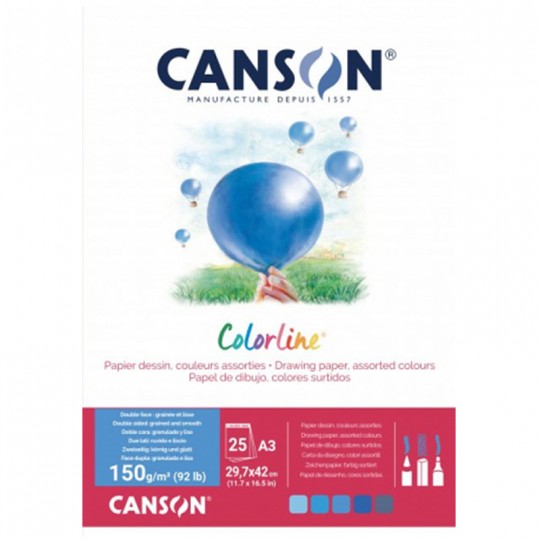 Bloc 25 feuilles Colorline A3 150g coloris assortis Eau Canson - 1