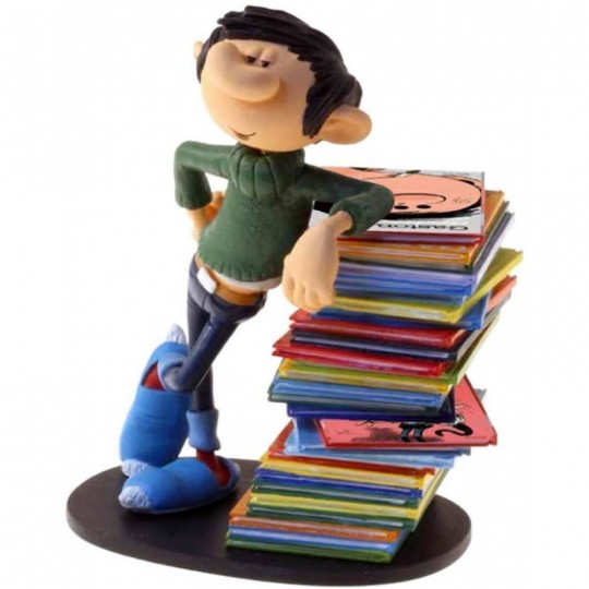 Figurine de Collection Gaston Lagaffe s'appuyant sur une pile de livres - Plastoy Plastoy - 1