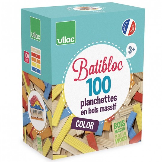 Batibloc Color - 100 Planchettes en Bois Massif - Vilac Vilac - 1
