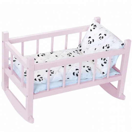 Lit bercelonnette en bois laqué rose panda pour poupée jusqu'à 40 cm - PetitCollin Petitcollin - 1