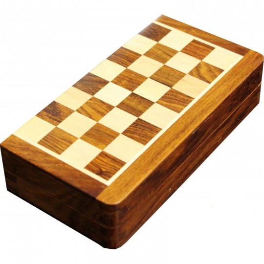 Jeu d'échecs pliant magnétique marqueté, 17 cm - Bois Patiné Loisirs Nouveaux - 1