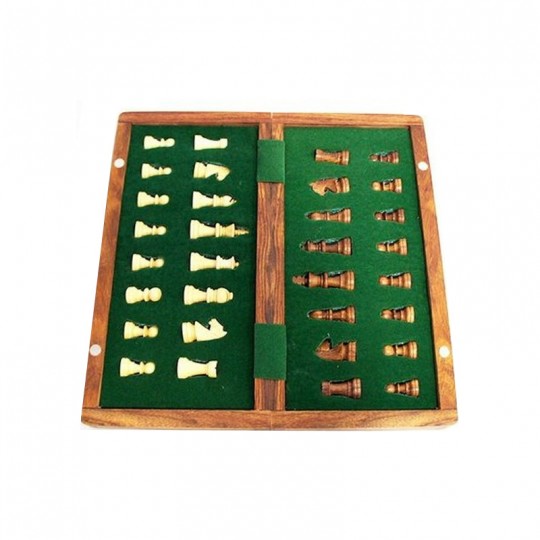 Jeu d'échecs pliant magnétique marqueté, 17 cm - Bois Patiné Loisirs Nouveaux - 2