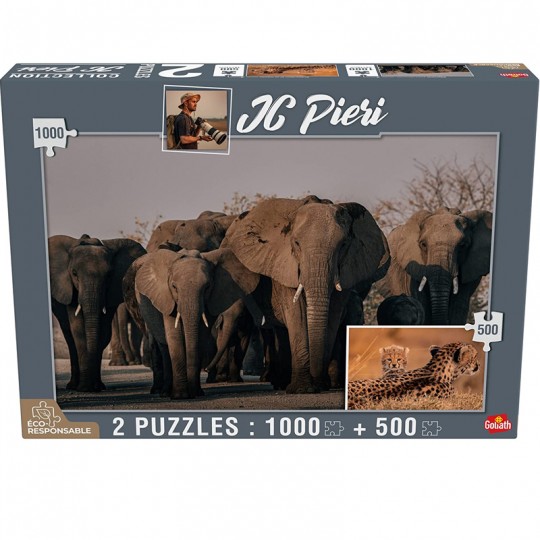 2 Puzzles Collection JC Pieri : Eléphant - 1000 pcs et Guépardeau - 500 pcs Goliath - 1