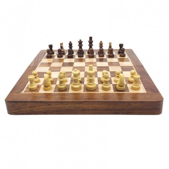 Jeu d'échecs pliant magnétique marqueté, 30 cm - Bois Patiné Loisirs Nouveaux - 1