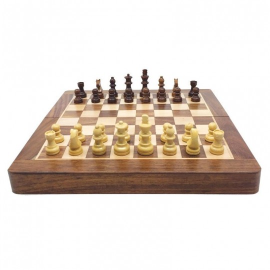 Jeu d'échecs pliant magnétique marqueté, 25 cm - Bois Patiné Loisirs Nouveaux - 1