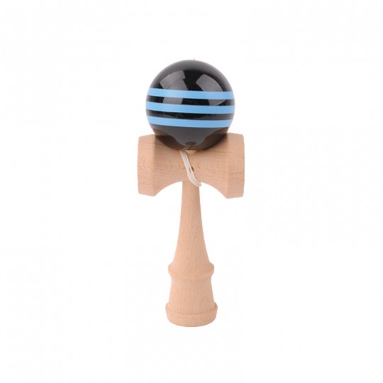 Kendama Hêtre boule 6 cm boule noire avec bande bleu Loisirs Nouveaux - 1