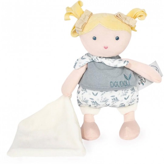 Poupée chiffon Les Joliflores en coton bio Bleuette avec son Doudou JoliJou - 1