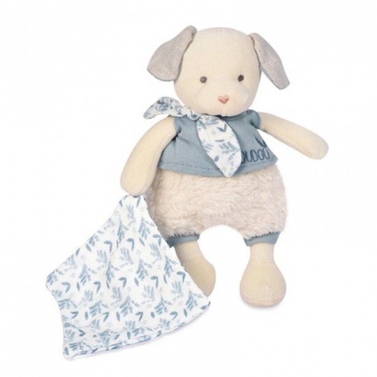 Chien avec doudou bleu 22 cm : DOUDOU BOTANIC BIO - Doudou et Compagnie Doudou et compagnie - 1