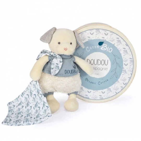 Chien avec doudou bleu 22 cm : DOUDOU BOTANIC BIO - Doudou et Compagnie Doudou et compagnie - 2