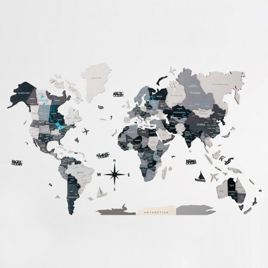 Carte du monde en bois 3D Nordik M - 100 x 60 cm UGEARS - 1