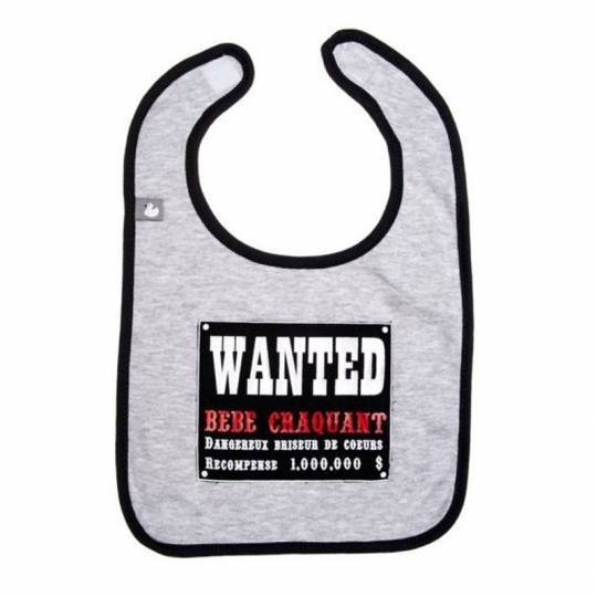 Bavoir coton gris : Wanted BBandCO - 1