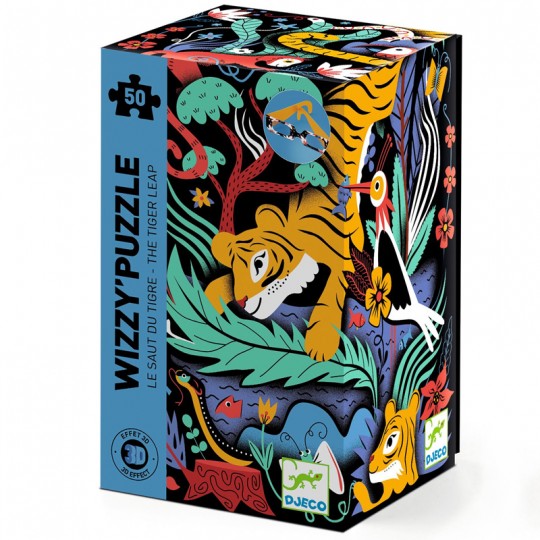 Wizzy'Puzzle 50 pcs Le saut du tigre + Lunettes 3D - Djeco Djeco - 1