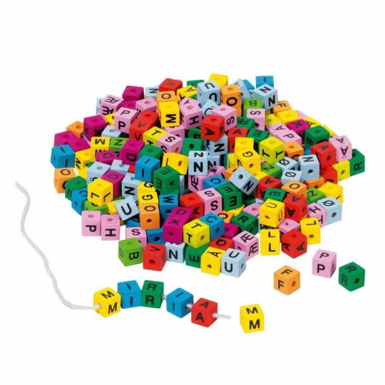 Perles à enfiler - Cubes de lettres colorées Goki - 1