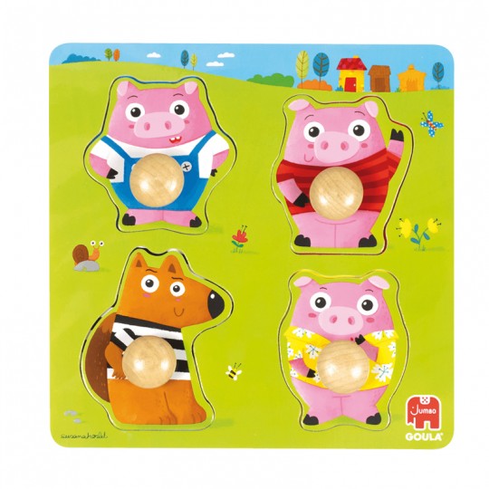 Puzzle à boutons 4 pcs 3 little pigs - Goula Goula - 1