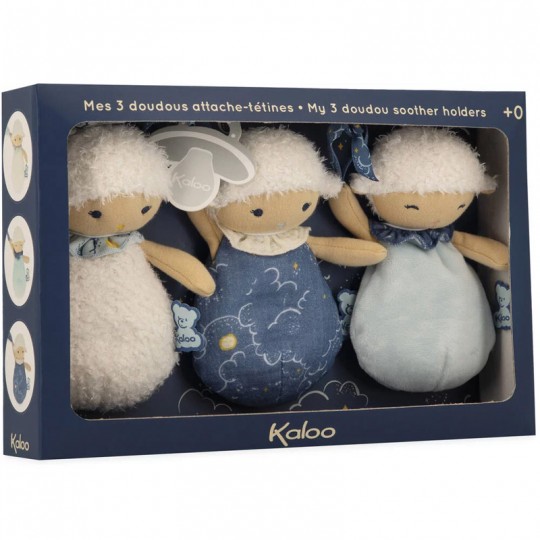 3 doudous Moutons attache-tetines 15 cm - Kaloo kaloo - 2